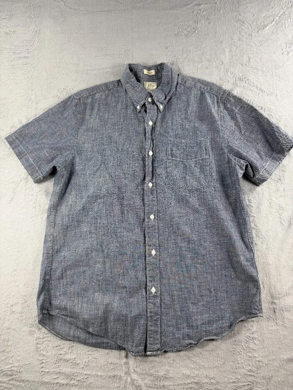 J Crew Shirt Mens Medium Chambray Denim Blue Button Down Short Sleeve